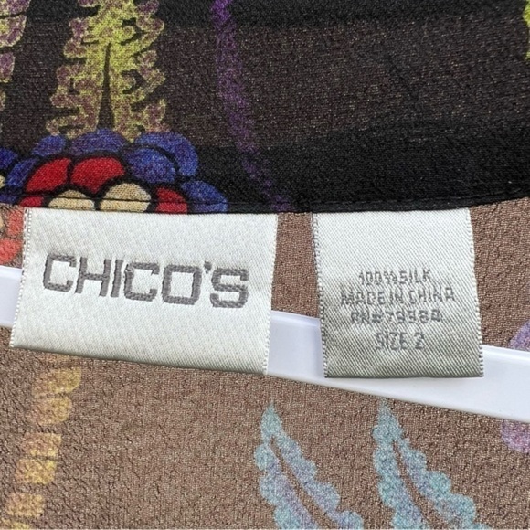 Chicos Sheer Silk Shirt 2 Womens Medium Paisley Floral Top, Swim Cover Up Tunic - Picture 6 of 16